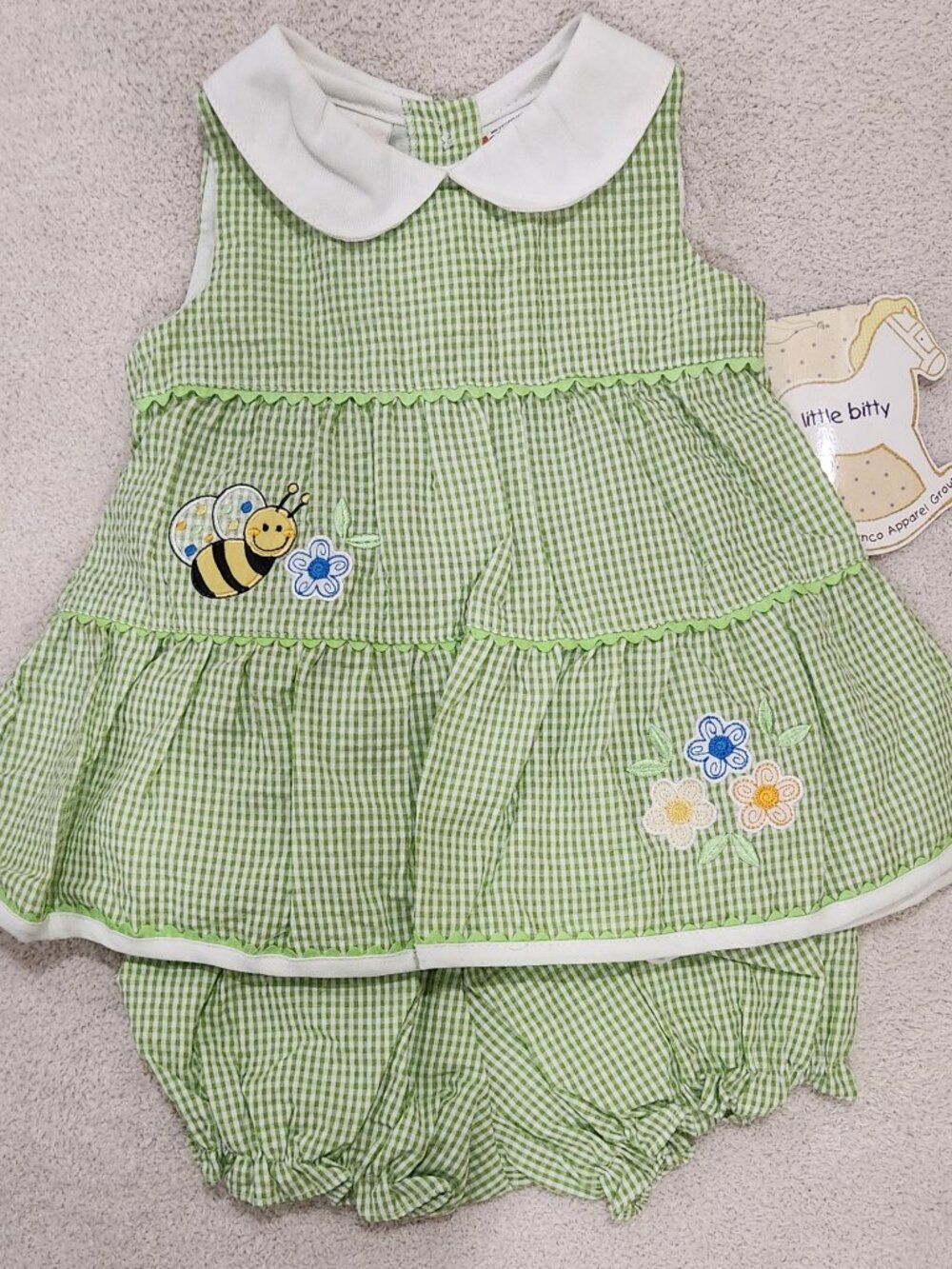 Little Bitty - Baby Girls' Green Seersucker Dress Set